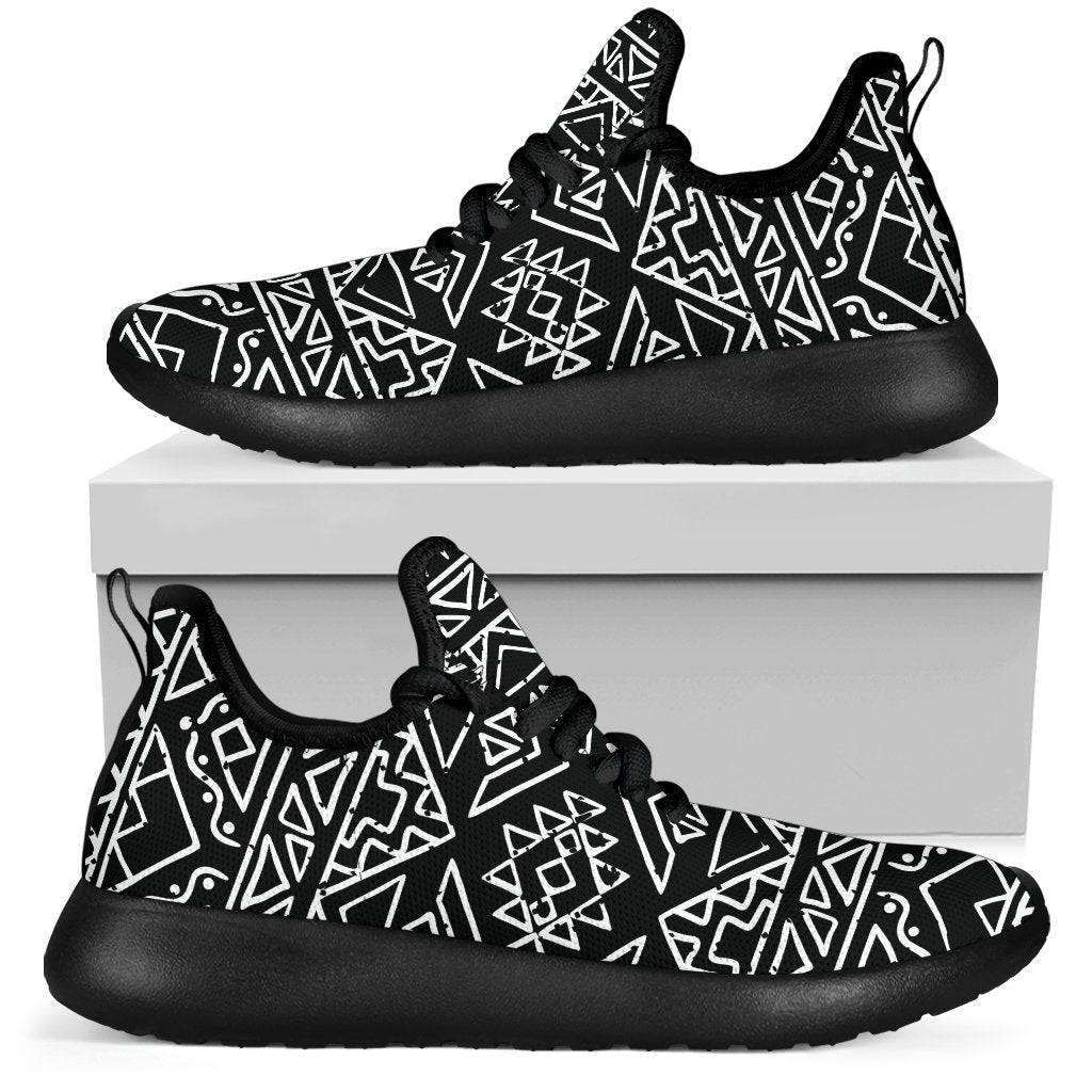 Black Ethnic Aztec Pattern Print Mesh Knit Shoes GearFrost