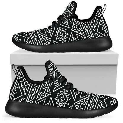 Black Ethnic Aztec Pattern Print Mesh Knit Shoes GearFrost
