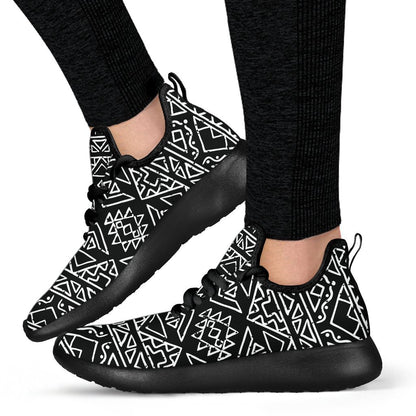 Black Ethnic Aztec Pattern Print Mesh Knit Shoes GearFrost