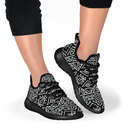 Black Ethnic Aztec Pattern Print Mesh Knit Shoes GearFrost