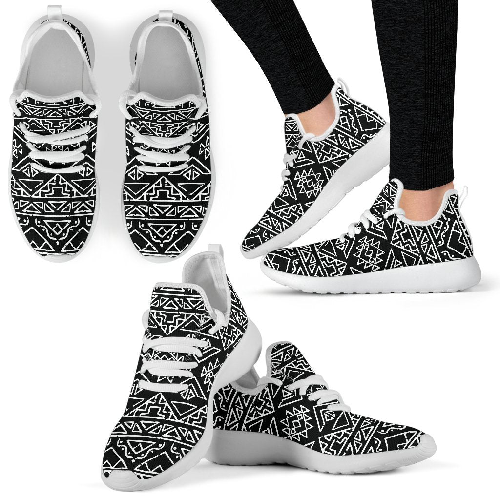 Black Ethnic Aztec Pattern Print Mesh Knit Shoes GearFrost