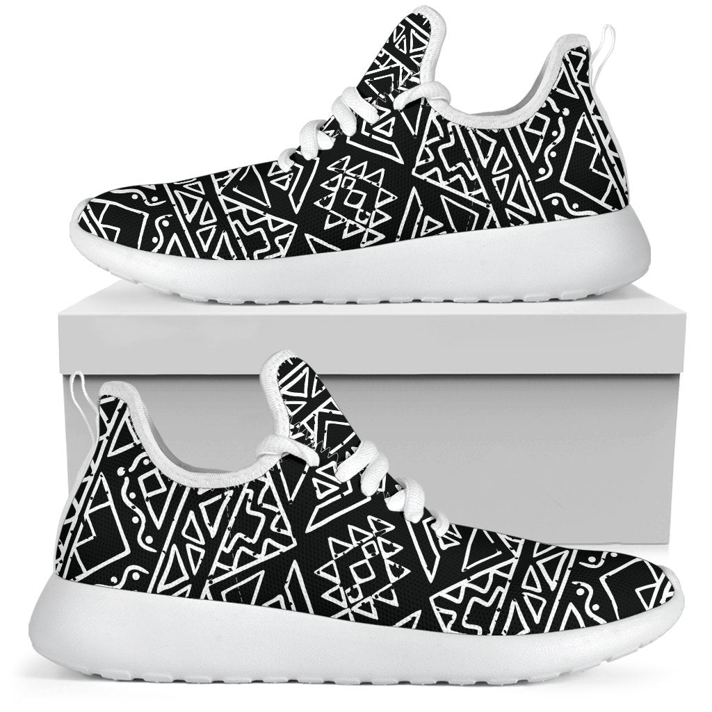 Black Ethnic Aztec Pattern Print Mesh Knit Shoes GearFrost
