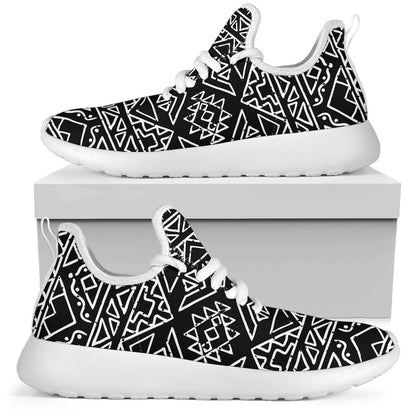 Black Ethnic Aztec Pattern Print Mesh Knit Shoes GearFrost
