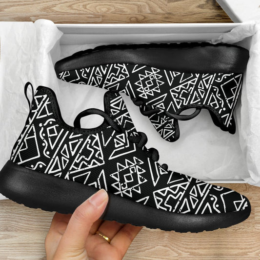 Black Ethnic Aztec Pattern Print Mesh Knit Shoes GearFrost