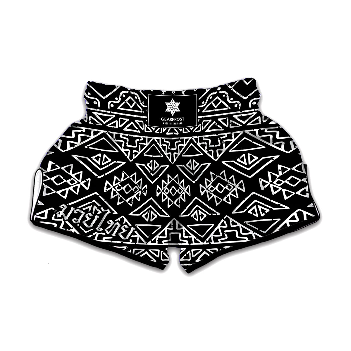 Black Ethnic Aztec Pattern Print Muay Thai Boxing Shorts