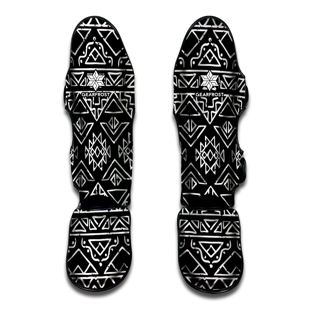 Black Ethnic Aztec Pattern Print Muay Thai Shin Guard