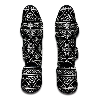 Black Ethnic Aztec Pattern Print Muay Thai Shin Guard