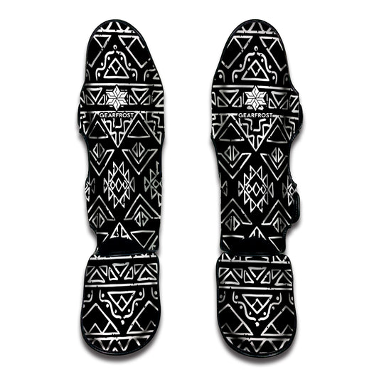 Black Ethnic Aztec Pattern Print Muay Thai Shin Guard