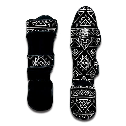 Black Ethnic Aztec Pattern Print Muay Thai Shin Guard