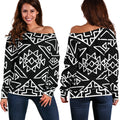 Black Ethnic Aztec Pattern Print Off The Shoulder Sweatshirt