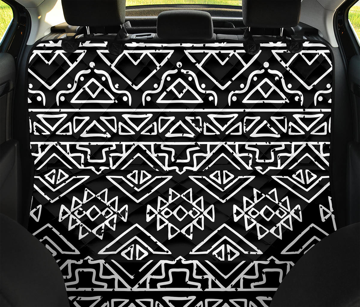 Black Ethnic Aztec Pattern Print Pet Car Back Seat Cover