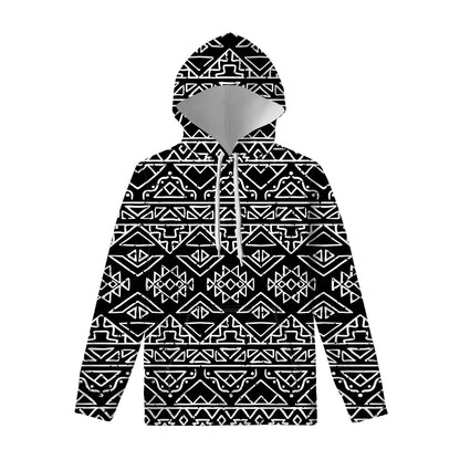 Black Ethnic Aztec Pattern Print Pullover Hoodie
