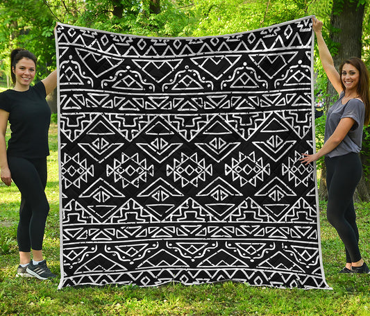 Black Ethnic Aztec Pattern Print Quilt