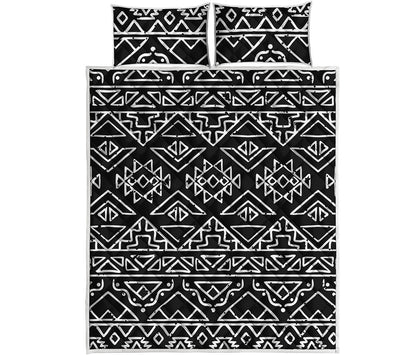 Black Ethnic Aztec Pattern Print Quilt Bed Set