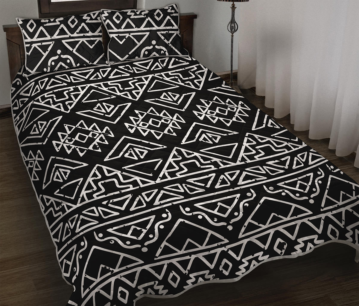 Black Ethnic Aztec Pattern Print Quilt Bed Set