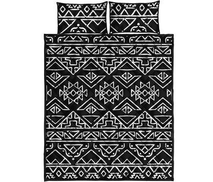 Black Ethnic Aztec Pattern Print Quilt Bed Set
