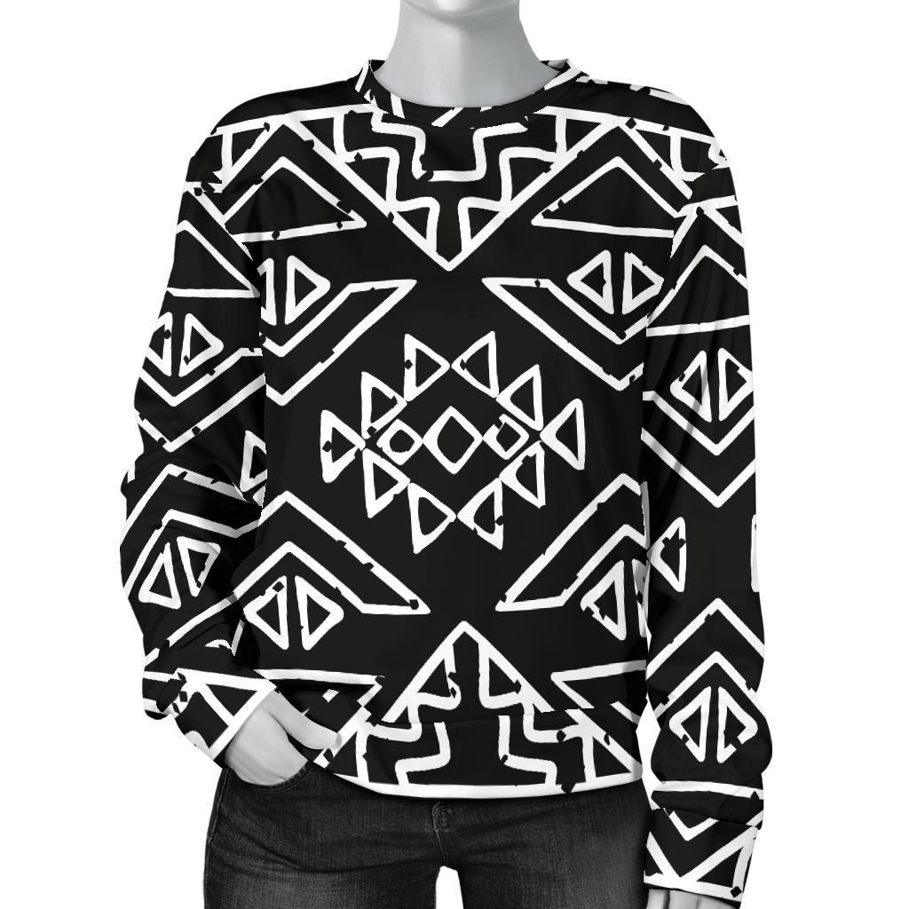 Black Ethnic Aztec Pattern Print Women's Crewneck Sweatshirt GearFrost