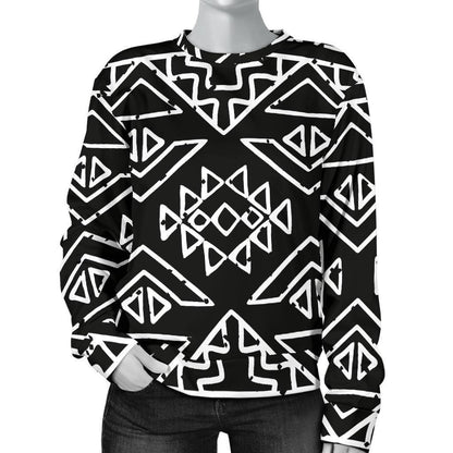 Black Ethnic Aztec Pattern Print Women's Crewneck Sweatshirt GearFrost