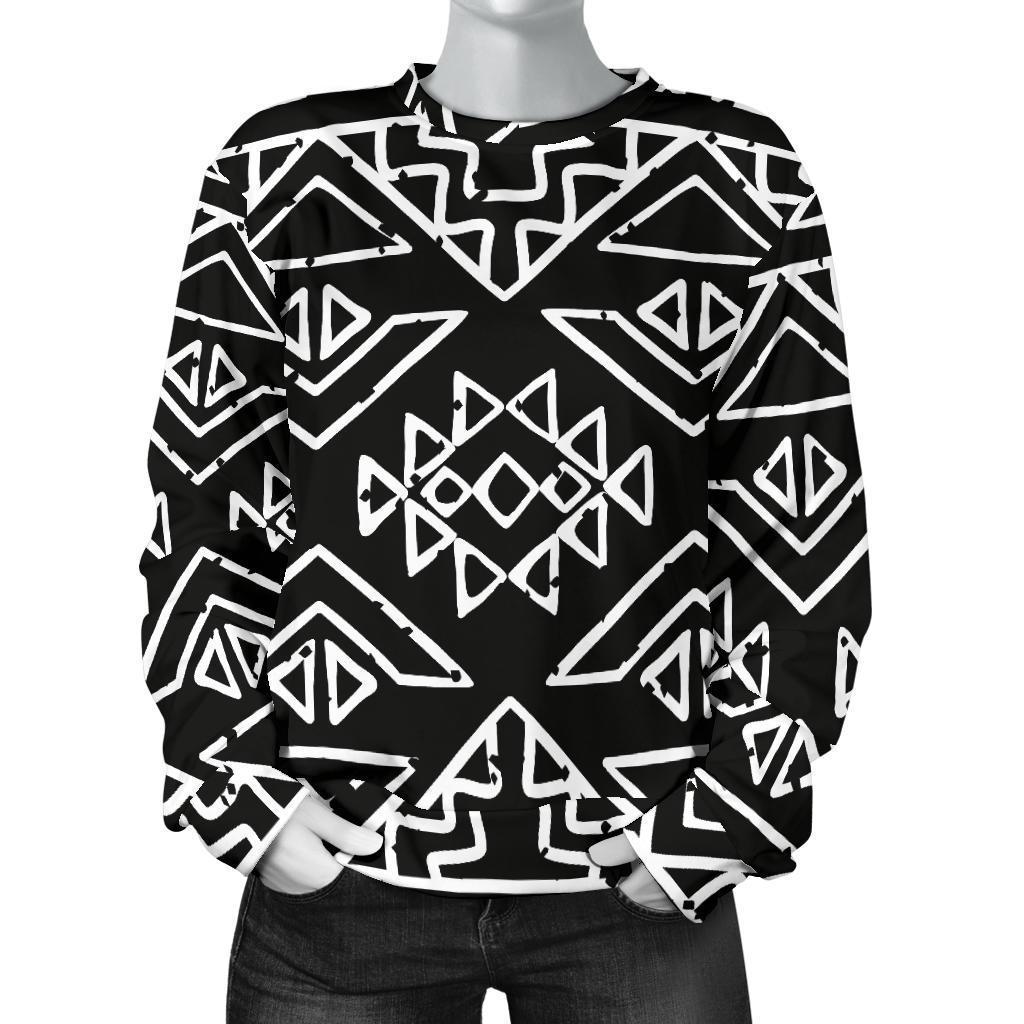Black Ethnic Aztec Pattern Print Women's Crewneck Sweatshirt GearFrost