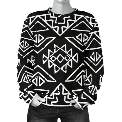 Black Ethnic Aztec Pattern Print Women's Crewneck Sweatshirt GearFrost