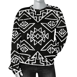 Black Ethnic Aztec Pattern Print Women's Crewneck Sweatshirt GearFrost