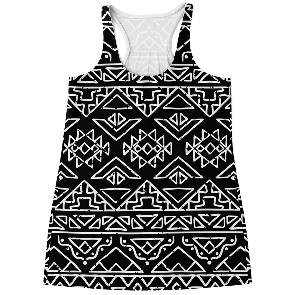 Black Ethnic Aztec Pattern Print Women's Racerback Tank Top