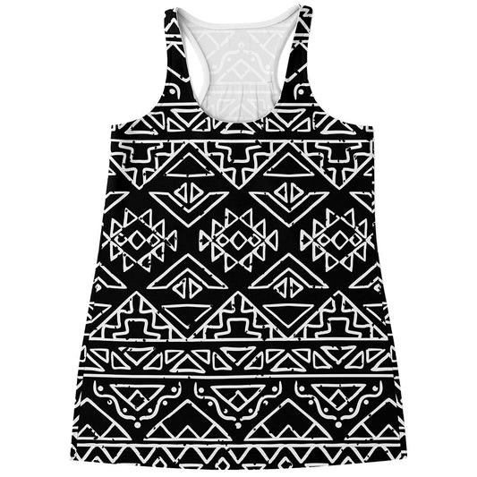Black Ethnic Aztec Pattern Print Women's Racerback Tank Top