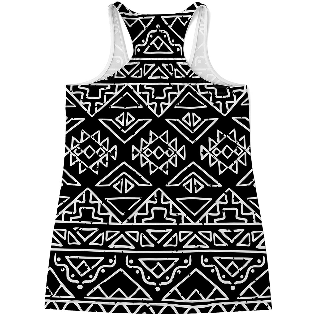 Black Ethnic Aztec Pattern Print Women's Racerback Tank Top