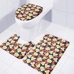 Black Fried Egg And Bacon Pattern Print 3 Piece Bath Mat Set