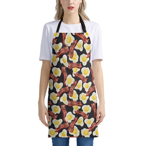 Black Fried Egg And Bacon Pattern Print Apron