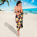 Black Fried Egg And Bacon Pattern Print Beach Sarong Wrap