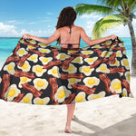 Black Fried Egg And Bacon Pattern Print Beach Sarong Wrap