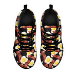 Black Fried Egg And Bacon Pattern Print Black Sneakers