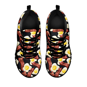 Black Fried Egg And Bacon Pattern Print Black Sneakers