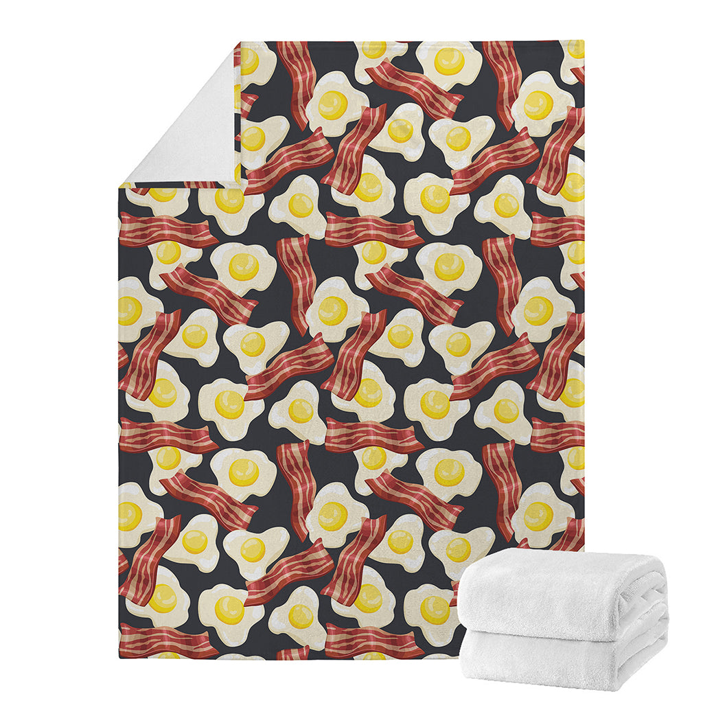 Black Fried Egg And Bacon Pattern Print Blanket