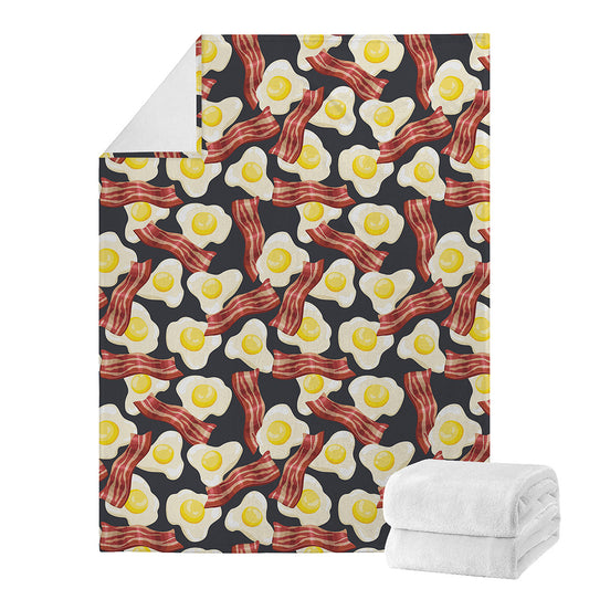 Black Fried Egg And Bacon Pattern Print Blanket