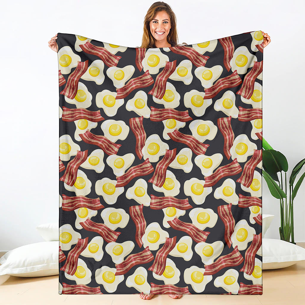 Black Fried Egg And Bacon Pattern Print Blanket