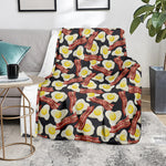 Black Fried Egg And Bacon Pattern Print Blanket