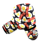 Black Fried Egg And Bacon Pattern Print Boxing Gloves