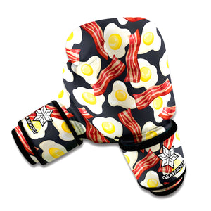 Black Fried Egg And Bacon Pattern Print Boxing Gloves