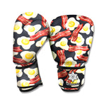 Black Fried Egg And Bacon Pattern Print Boxing Gloves