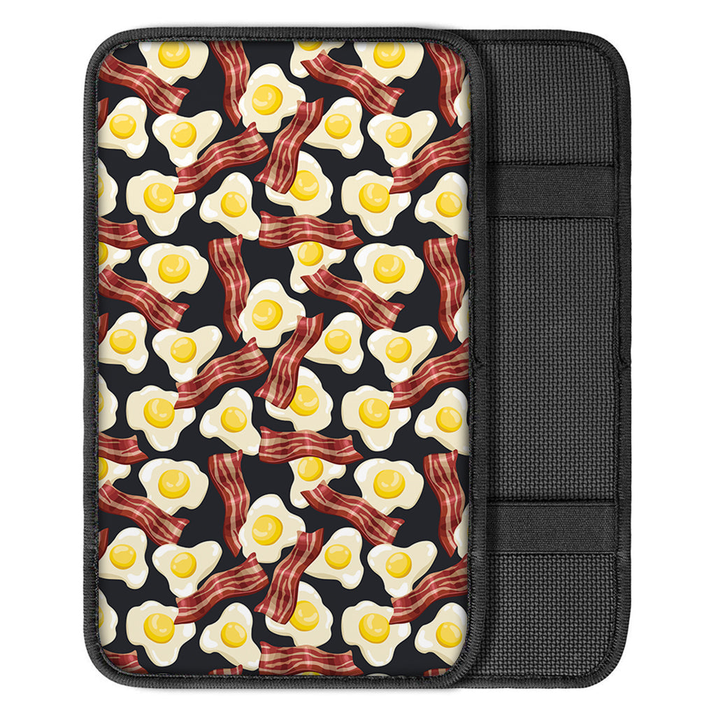 Black Fried Egg And Bacon Pattern Print Car Center Console Cover