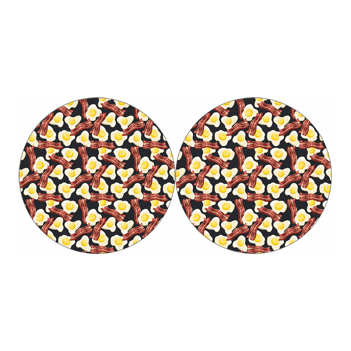 Black Fried Egg And Bacon Pattern Print Car Coasters