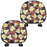 Black Fried Egg And Bacon Pattern Print Car Headrest Covers