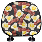 Black Fried Egg And Bacon Pattern Print Car Headrest Covers