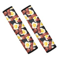 Black Fried Egg And Bacon Pattern Print Car Seat Belt Covers