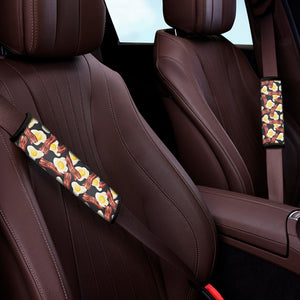 Black Fried Egg And Bacon Pattern Print Car Seat Belt Covers