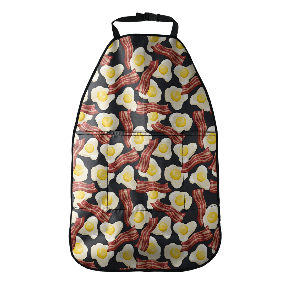 Black Fried Egg And Bacon Pattern Print Car Seat Organizers