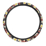 Black Fried Egg And Bacon Pattern Print Car Steering Wheel Cover