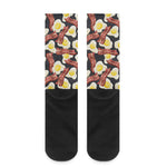 Black Fried Egg And Bacon Pattern Print Crew Socks